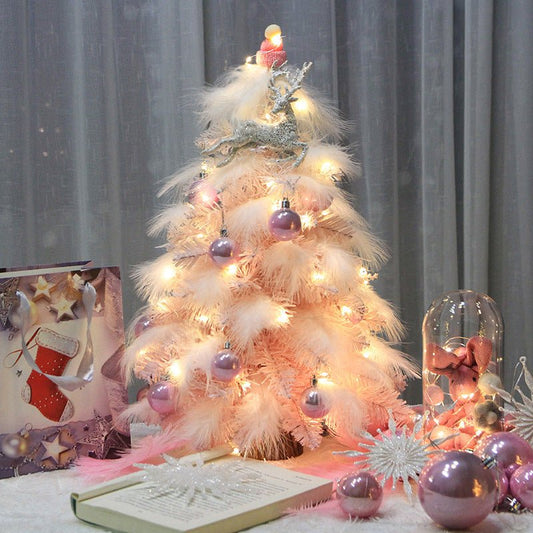 Christmas Ornament Desktop Small Tree Christmas Tree Pink Feather Decoration Tree - WS EMPORIUM