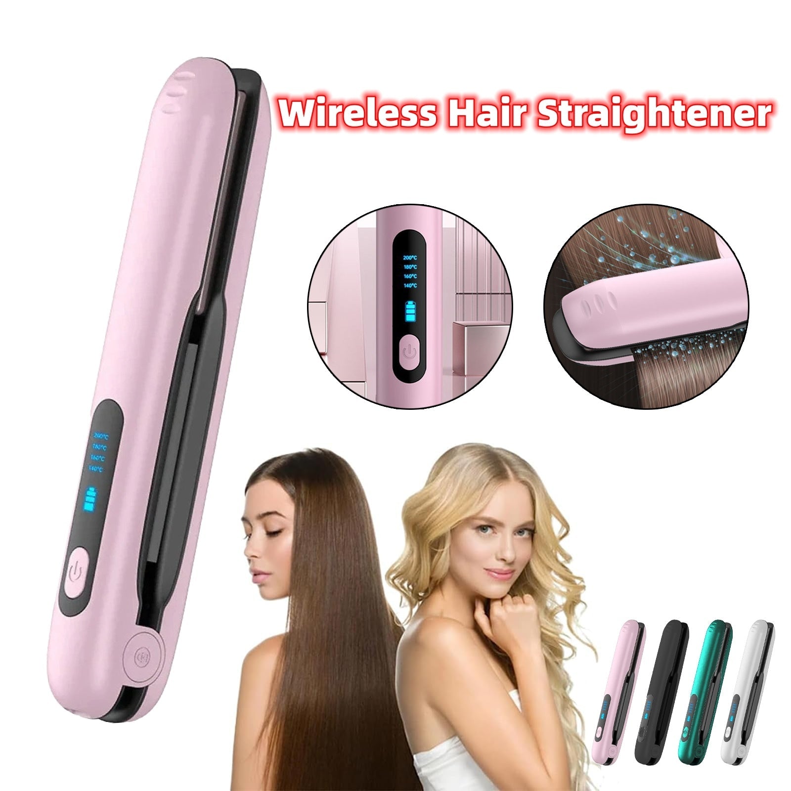 Wireless Hair Straightener Flat Iron Mini 2 IN 1 Roller USB 5000mAh Max 200 Degree Portable Cordless Curler 4 Levels Dry And Wet Uses - WS EMPORIUM