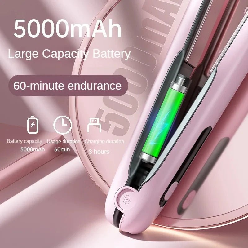 Wireless Hair Straightener Flat Iron Mini 2 IN 1 Roller USB 5000mAh Max 200 Degree Portable Cordless Curler 4 Levels Dry And Wet Uses - WS EMPORIUM