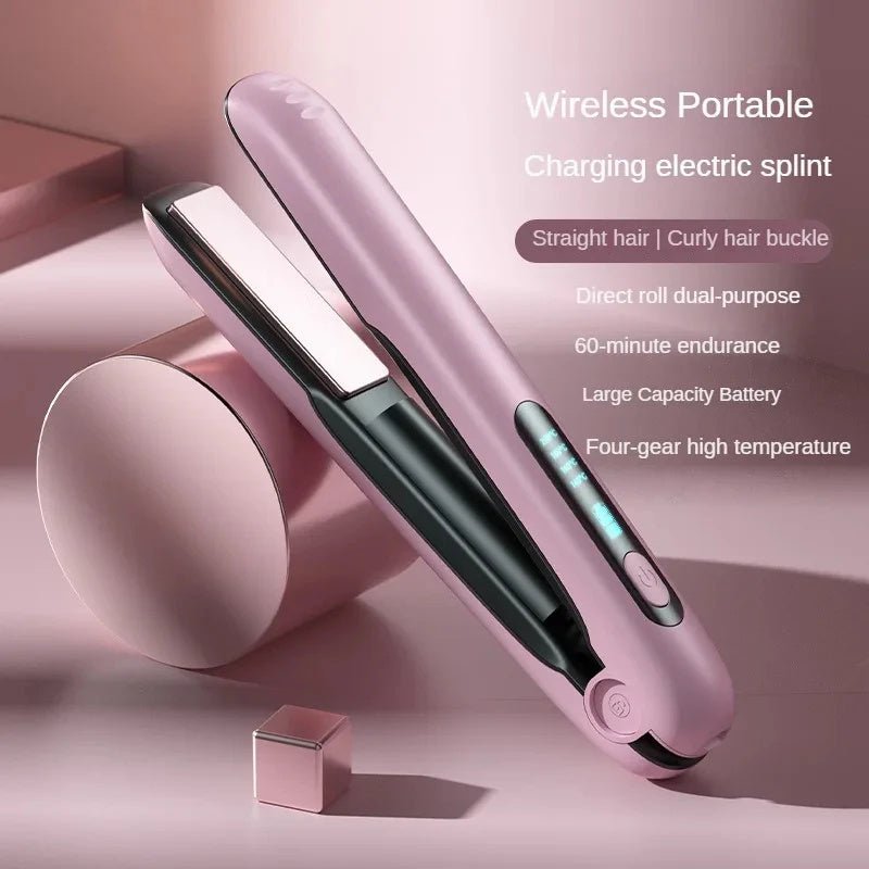 Wireless Hair Straightener Flat Iron Mini 2 IN 1 Roller USB 5000mAh Max 200 Degree Portable Cordless Curler 4 Levels Dry And Wet Uses - WS EMPORIUM